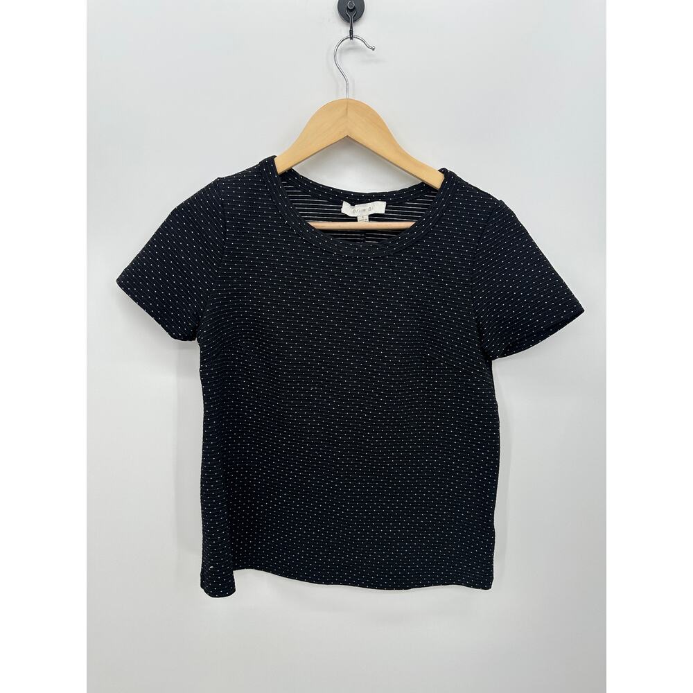Eri+Ali Womens Black Polka Dot Stretch Tee Size S Thick Stretch Boxy Minimal